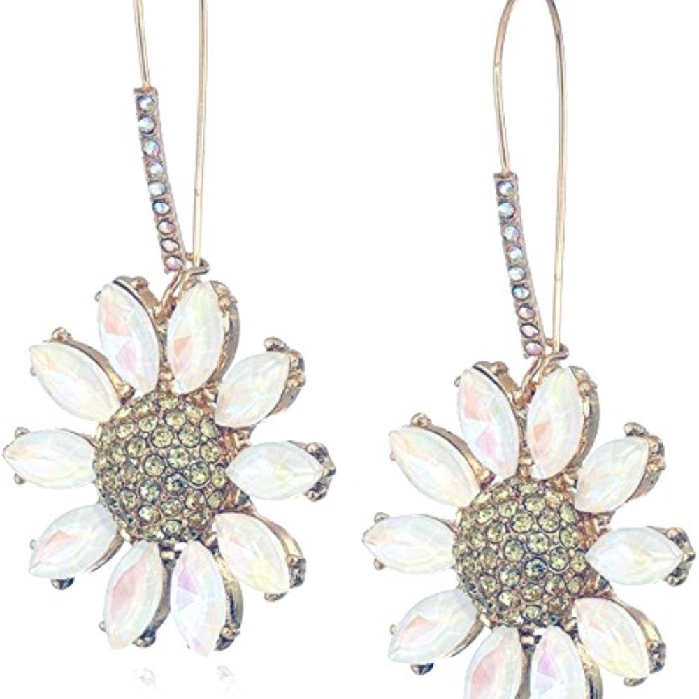 Betsey Johnson daisy drop pave' hook back earrings